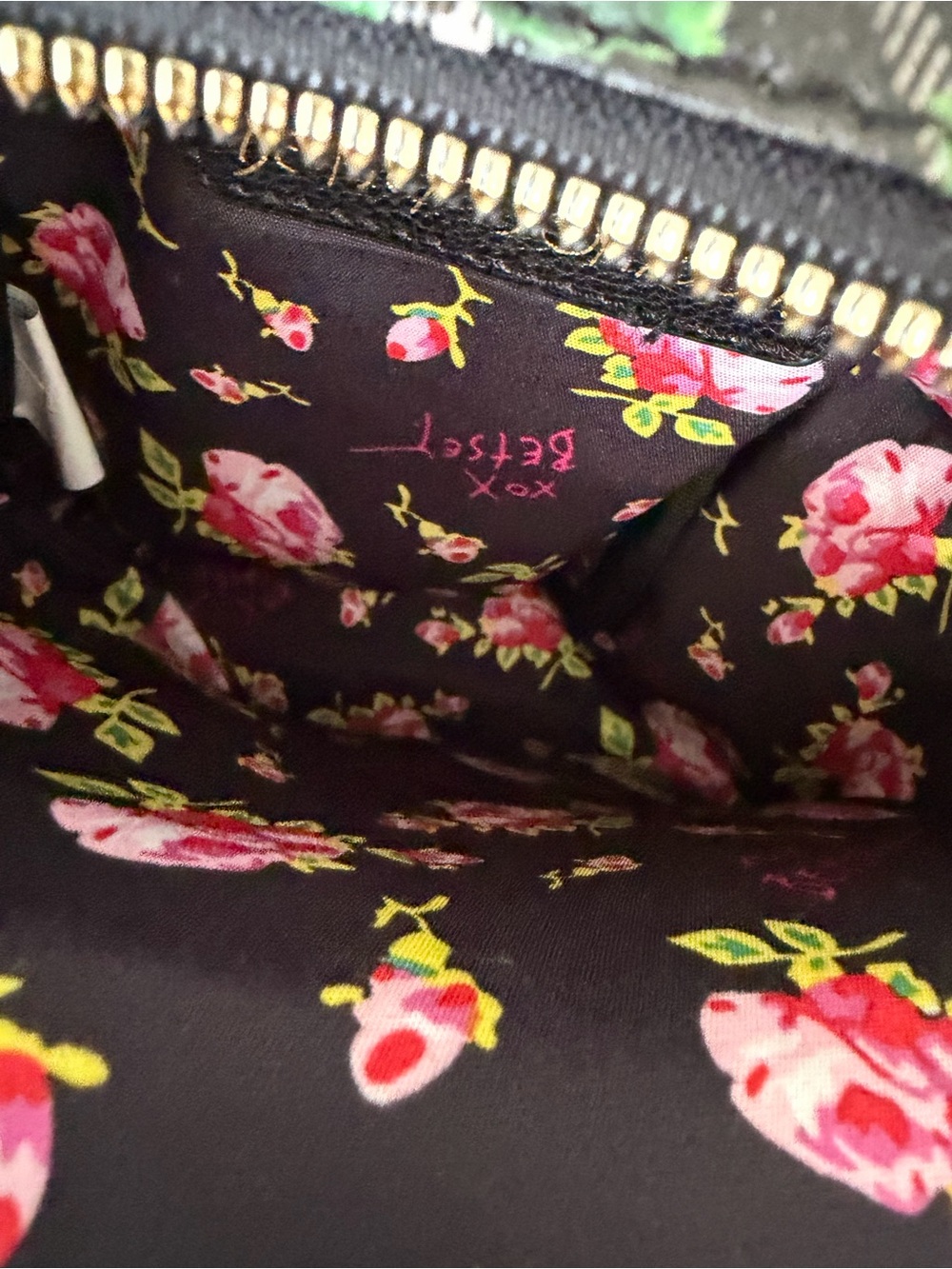 Betsey Johnson Black Plaid Floral Cat Mini Backpack - Picture 7 of 14